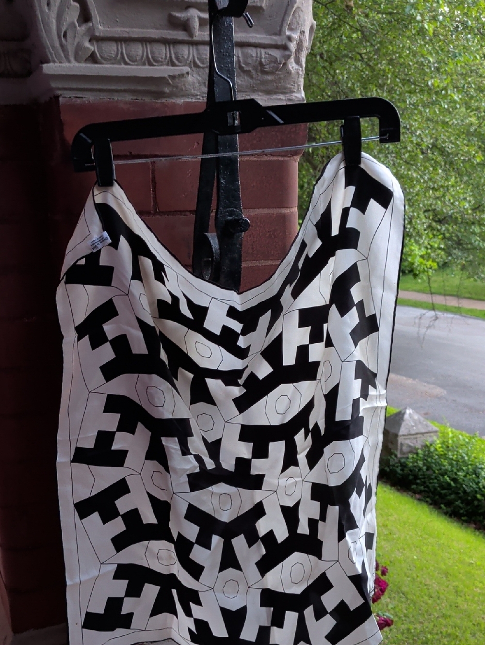 Black and White Geometric Silk Scarf Made In Japan